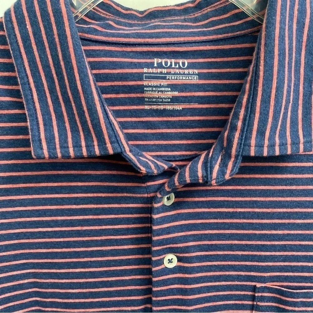 Polo Ralph Lauren Men’s Navy Pink Striped Performance Classic Fit Polo Shirt XL